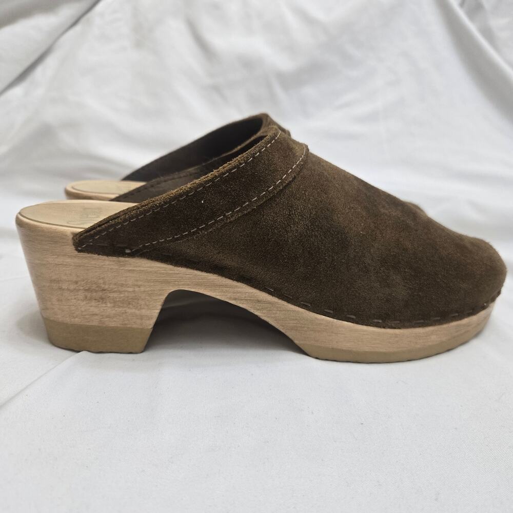 NEW Sven VintageY2K Brown Suede Heeled Slip On Swedish Mule Wooden Clogs 7.5